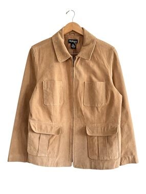 Style & Co Camel Leather Suede Zip-Front Field Jacket